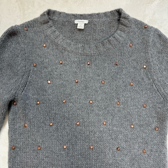 Fossil Wool Cashmere Blend Grey Beaded Sweater Size S - Picture 9 of 9